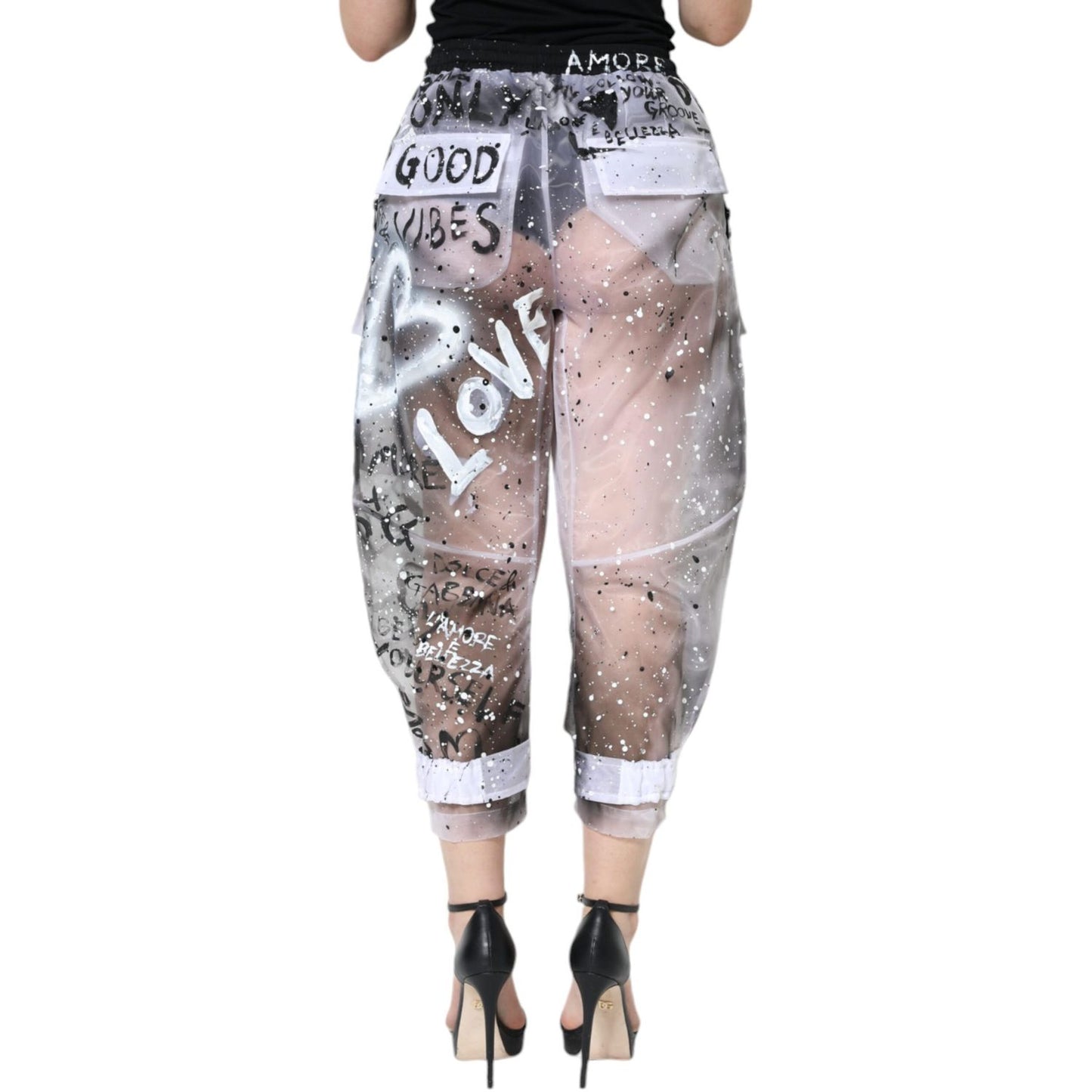 Dolce & Gabbana White See Through Logo Cropped Cargo Pants