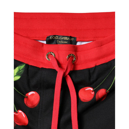 Dolce & Gabbana Black Red Cherry Mid Waist Jogger Pants