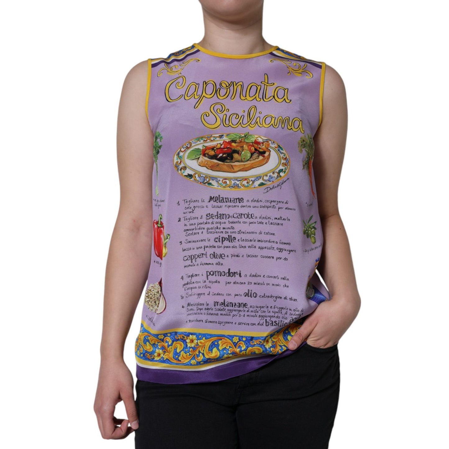 Dolce & Gabbana Purple Silk Caponata Siciliana Print Tank Top