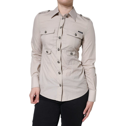 Dolce & Gabbana Beige Cotton Collared Button Down Shirt Top TSH86565-38