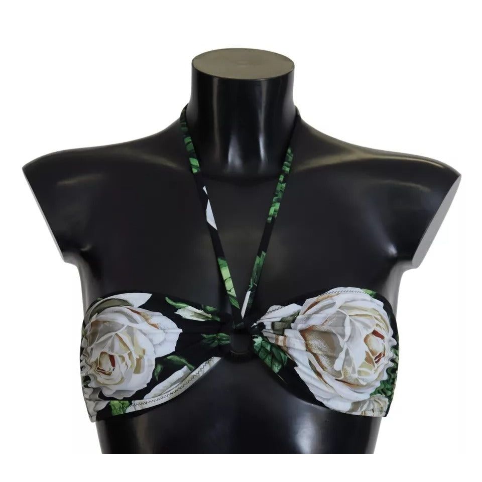 Dolce & Gabbana Black Floral Halter Beachwear Swimwear Bikini Top