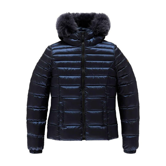 Refrigiwear Blue Nylon Women Jacket with Feather Padding and Fur Hood RE-14054-XS