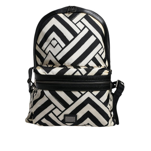 Dolce & Gabbana Black White Nylon Leather Travel Back Pack Bag BAG4116
