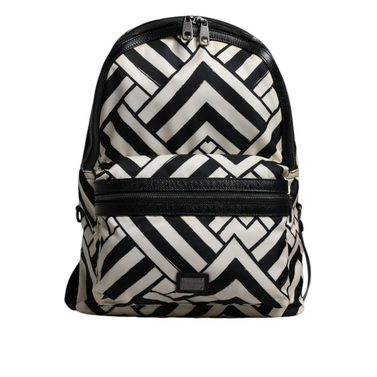Dolce & Gabbana Black White Nylon Leather Travel Back Pack Bag BAG4118
