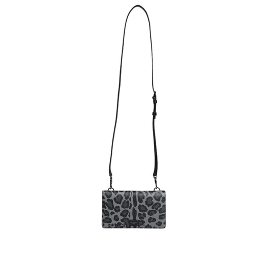 Dolce & Gabbana Black Gray Leopard Leather Bifold Card Slot Crossbody Bag BAG4120