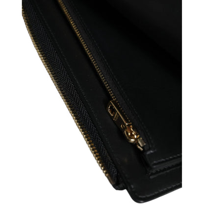 Dolce & Gabbana Black Leather Logo Plaque Neck Strap Card Coin Wallet