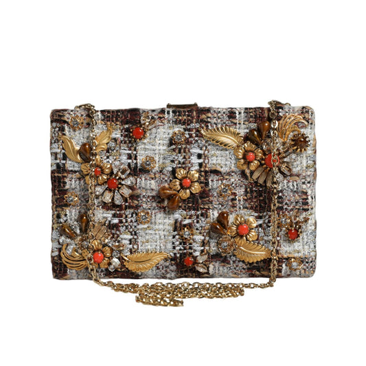 Dolce & Gabbana Multicolor Tweed Floral Clutch Crossbody Bag