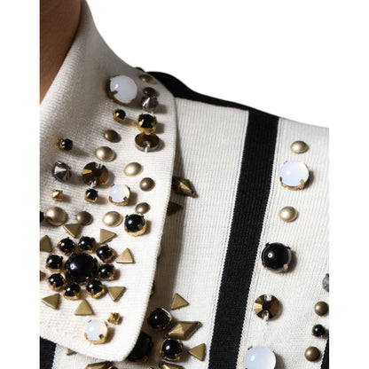 Dolce & Gabbana White Black Silk Studded Stone Crystal Shirt