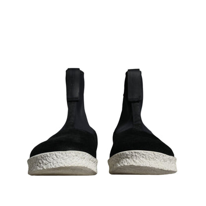 Alexander McQueen Black White Neoprene Takeshi Mid Calf Boots Shoes