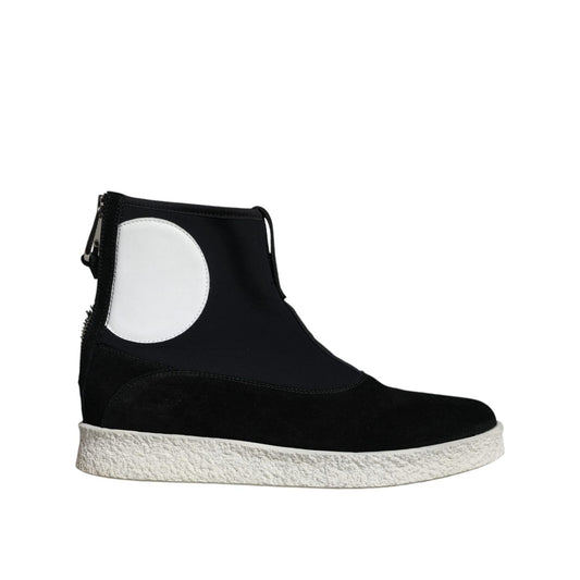 Alexander McQueen Black White Neoprene Takeshi Mid Calf Boots Shoes