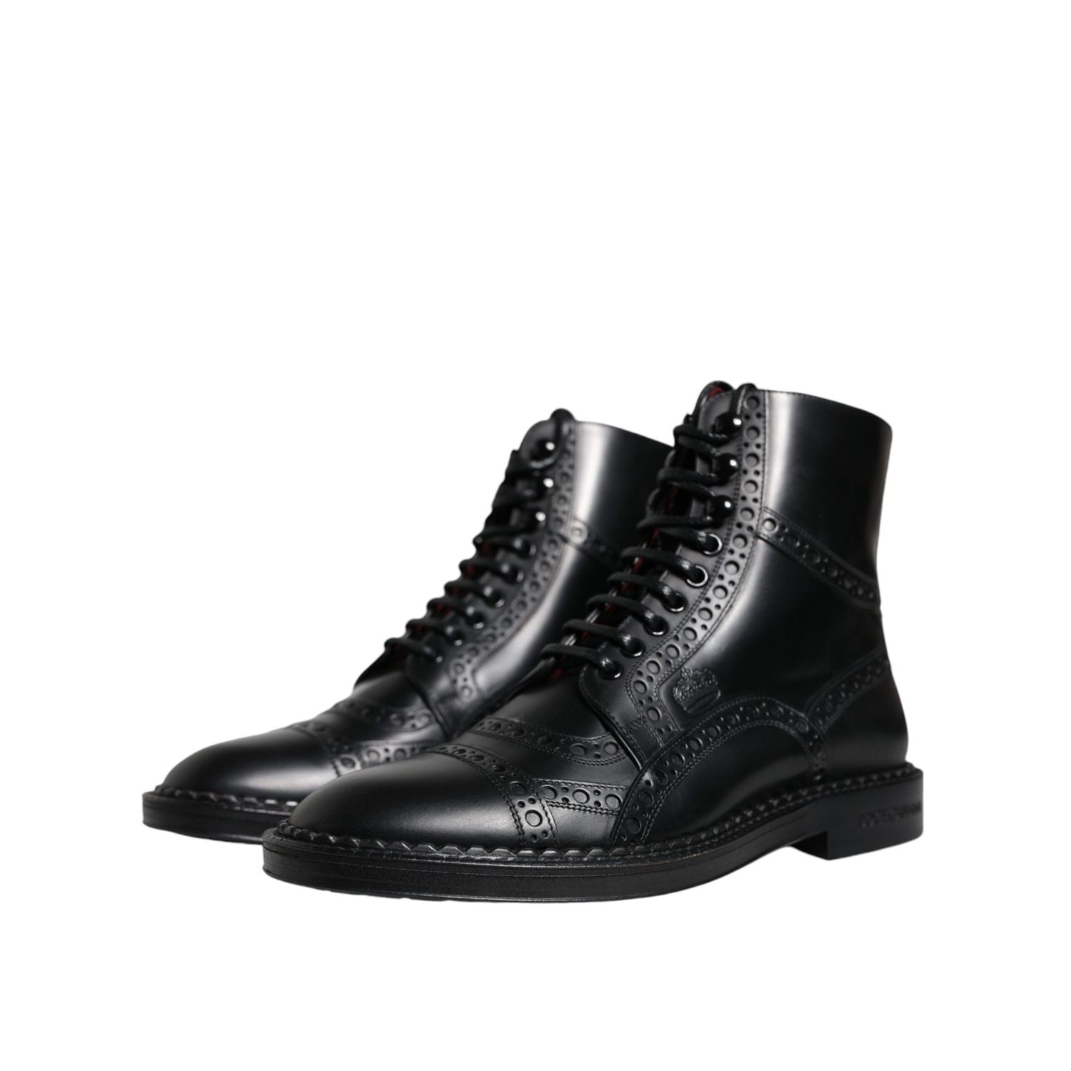 Dolce & Gabbana Black Leather Lace Up Mid Calf Boots Shoes