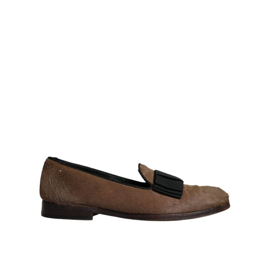Dolce & Gabbana Brown Calf Hair Leather Loafers Formal Dress Shoes