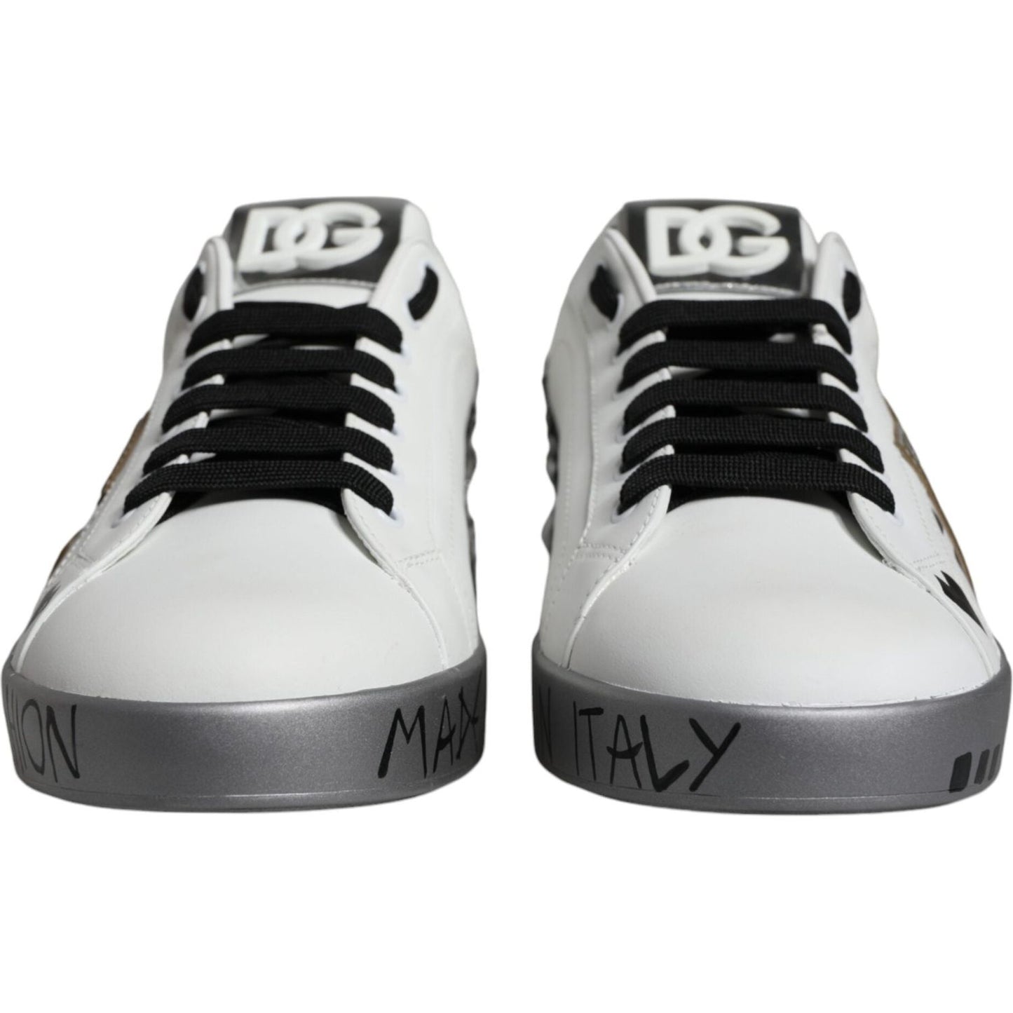 Dolce & Gabbana White Silver Crystal Logo Portofino Sneakers Shoes MV6153-43.5