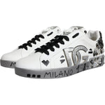 Dolce & Gabbana White Silver Crystal Logo Portofino Sneakers Shoes MV6153-43.5