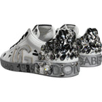 Dolce & Gabbana White Silver Crystal Logo Portofino Sneakers Shoes MV6153-43.5