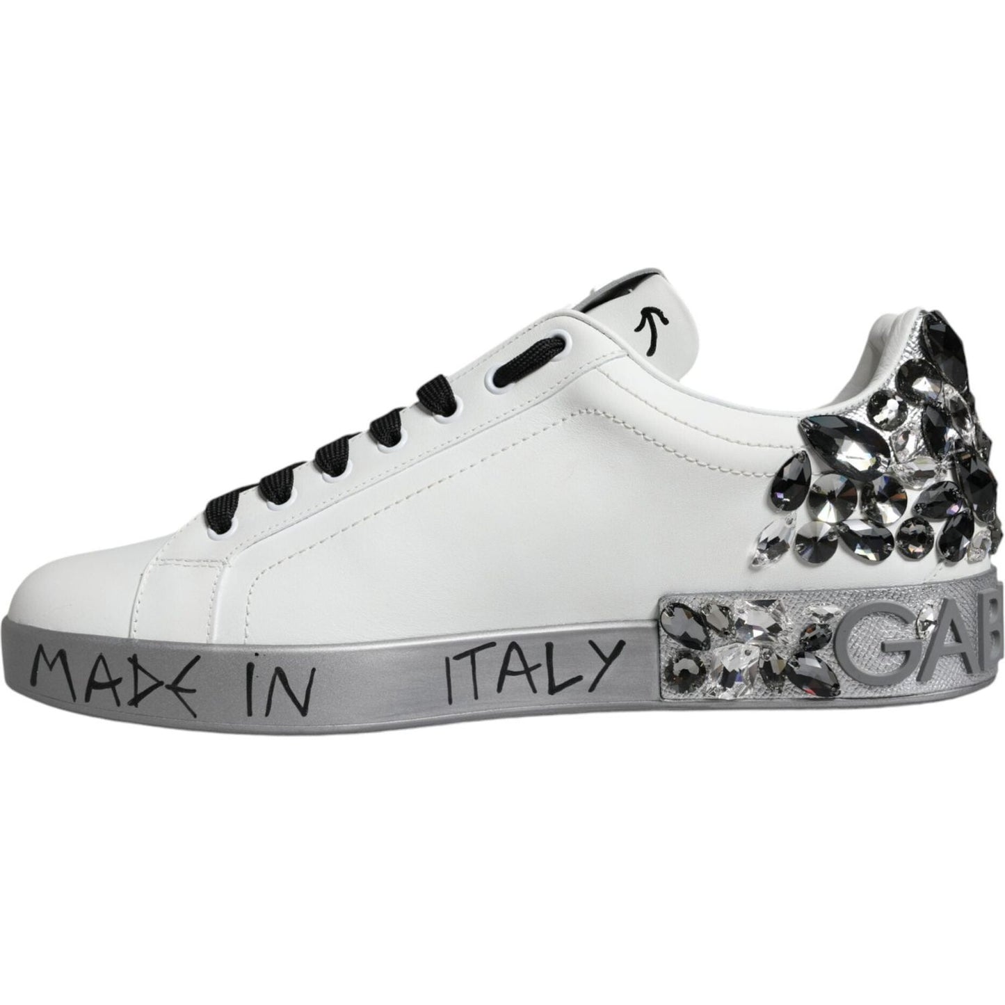 Dolce & Gabbana White Silver Crystal Logo Portofino Sneakers Shoes MV6153-43.5