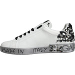Dolce & Gabbana White Silver Crystal Logo Portofino Sneakers Shoes MV6153-43.5