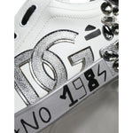 Dolce & Gabbana White Silver Crystal Logo Portofino Sneakers Shoes MV6153-43.5