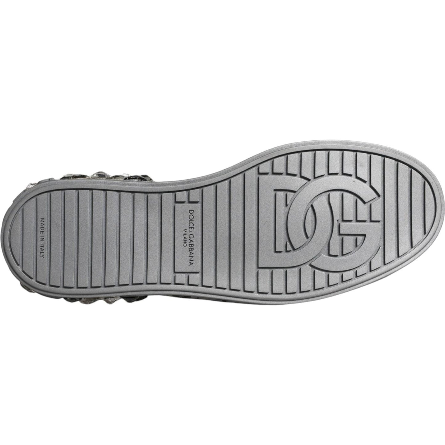 Dolce & Gabbana White Silver Crystal Logo Portofino Sneakers Shoes MV6153-43.5