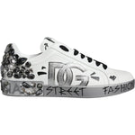 Dolce & Gabbana White Silver Crystal Logo Portofino Sneakers Shoes MV6153-43.5