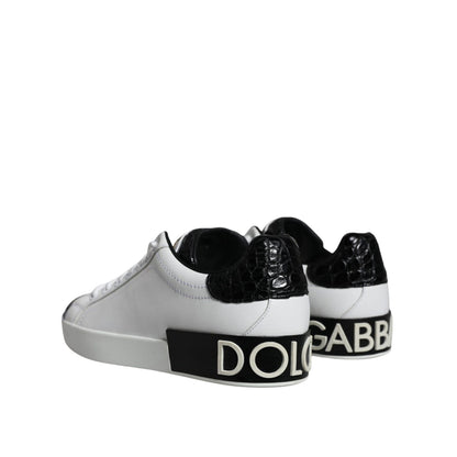 Dolce & Gabbana Black Leather Logo Portofino Sneaker Shoes
