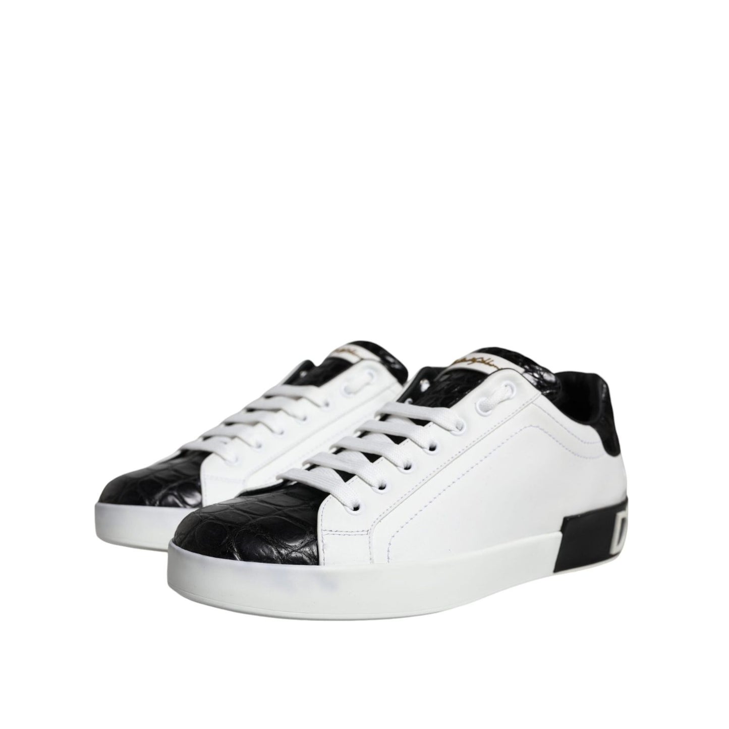 Dolce & Gabbana Black Leather Logo Portofino Sneaker Shoes