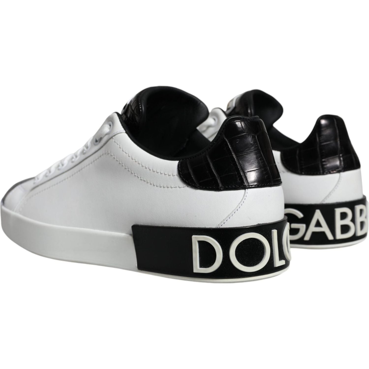 Dolce & Gabbana Black Leather Logo Portofino Sneaker Shoes