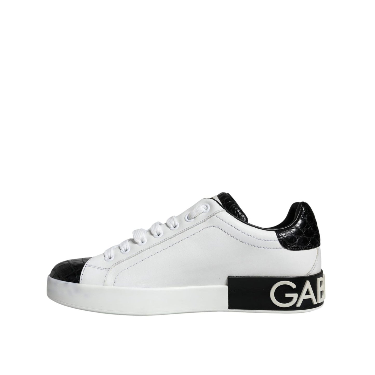 Dolce & Gabbana Black Leather Logo Portofino Sneaker Shoes