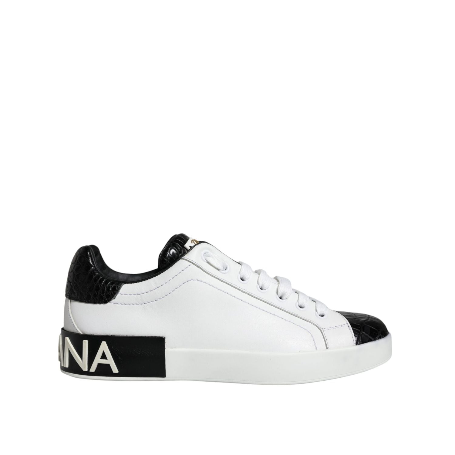 Dolce & Gabbana Black Leather Logo Portofino Sneaker Shoes