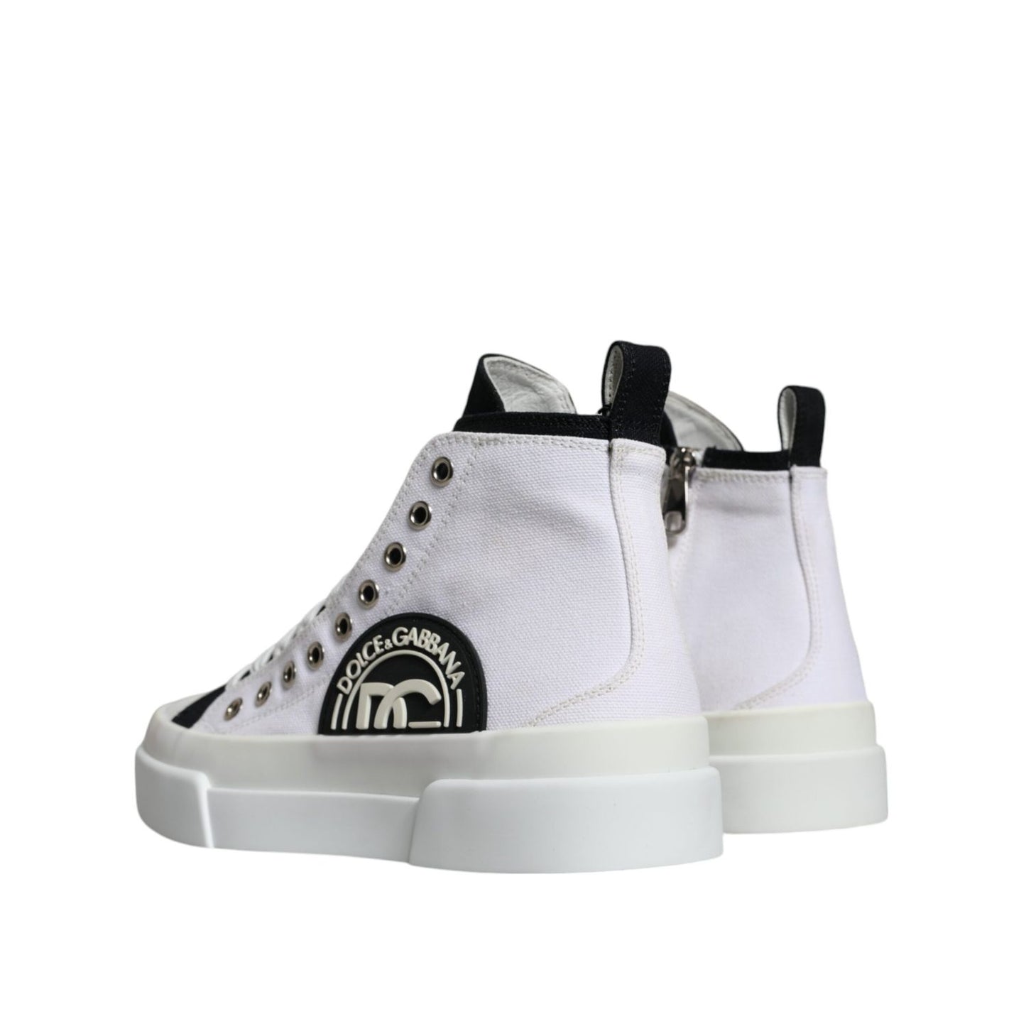 Dolce & Gabbana White Black Cotton Logo High Top Sneaker Shoes