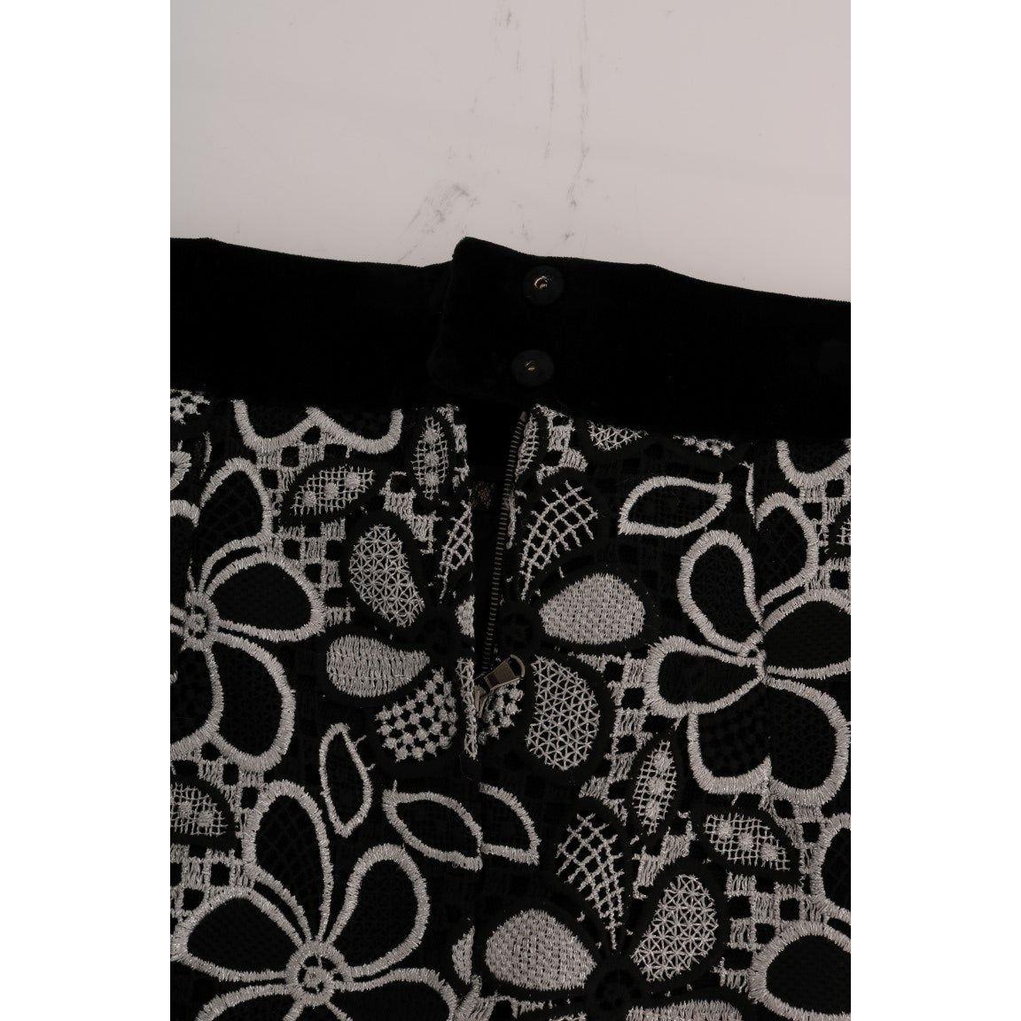 Dolce & Gabbana Floral Macramé Lace Crystal Button Skirt SKI1049-1