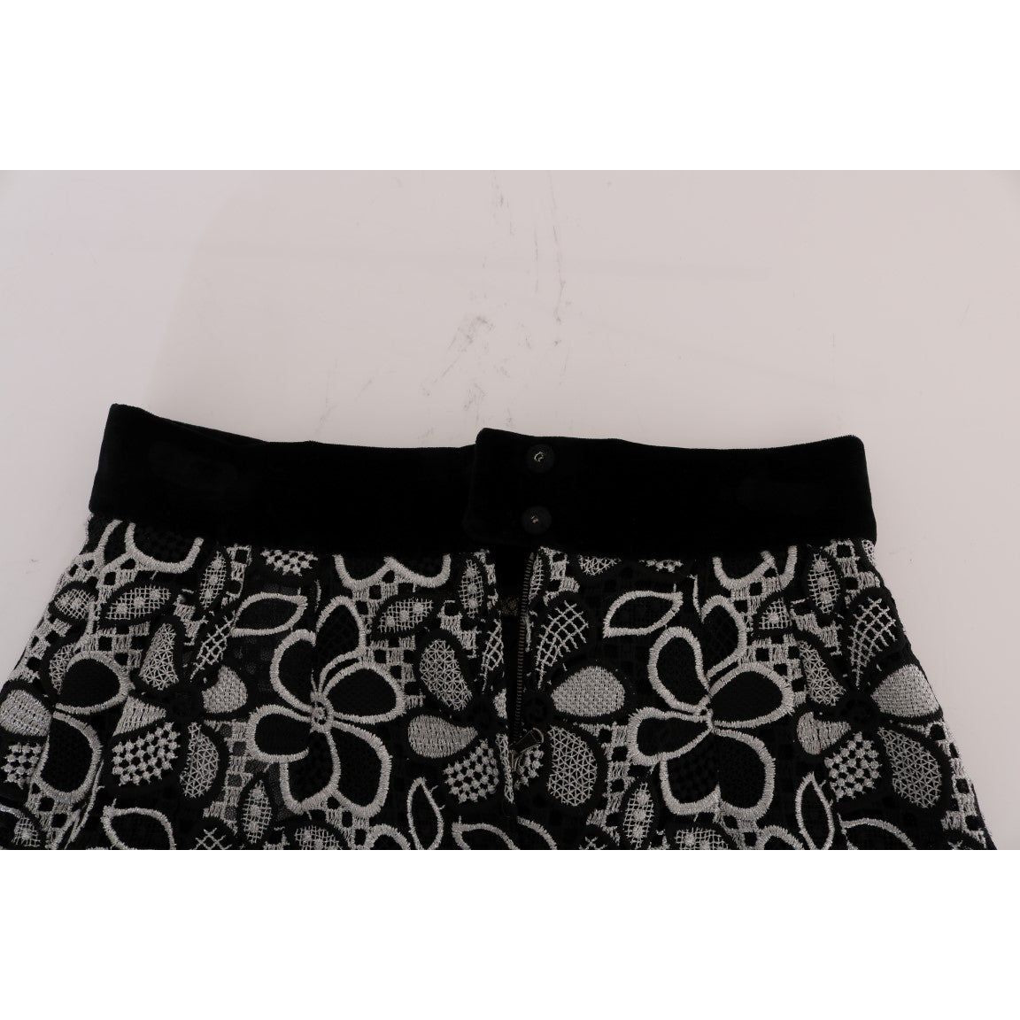 Dolce & Gabbana Floral Macramé Lace Crystal Button Skirt SKI1049-1
