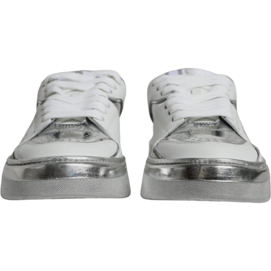Dolce & Gabbana White Silver Leather Low Top Sneakers Shoes LA11969-39