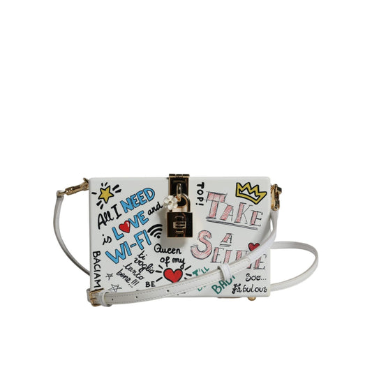 Dolce & Gabbana White Graffiti Print Clutch Crossbody Bag