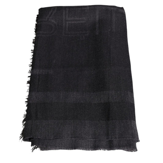 GF Ferre Dark Gray Wool Viscose Foulard Patterned Scarf MS7700