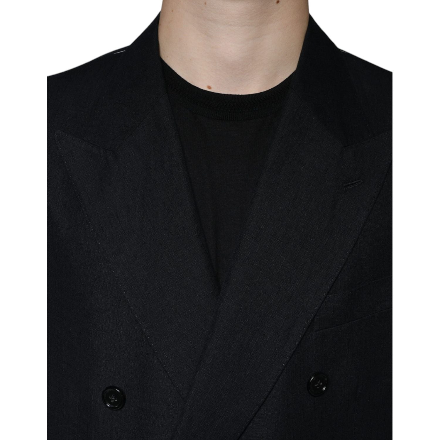 Dolce & Gabbana Black Linen Double Breasted Dress Blazer