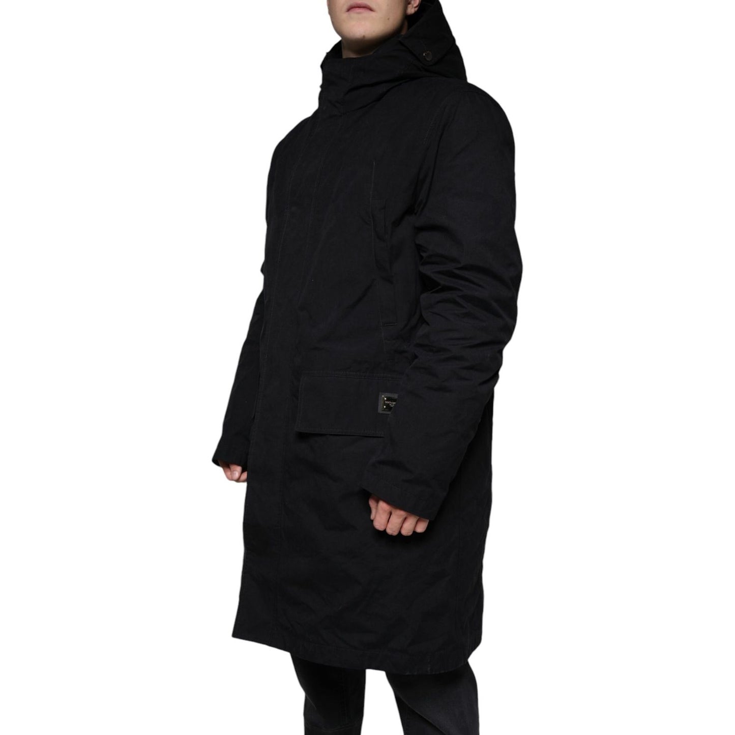 Dolce & Gabbana Black Hooded Parka Cotton Trench Coat Jacket