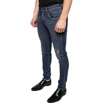 Dolce & Gabbana Dark Blue Washed Cotton Skinny Denim Jeans