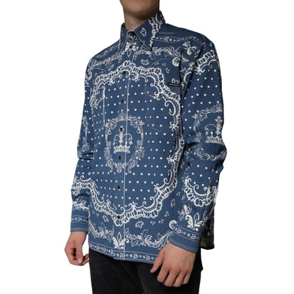 Dolce & Gabbana Blue White Bandana Print Cotton Casual Shirt
