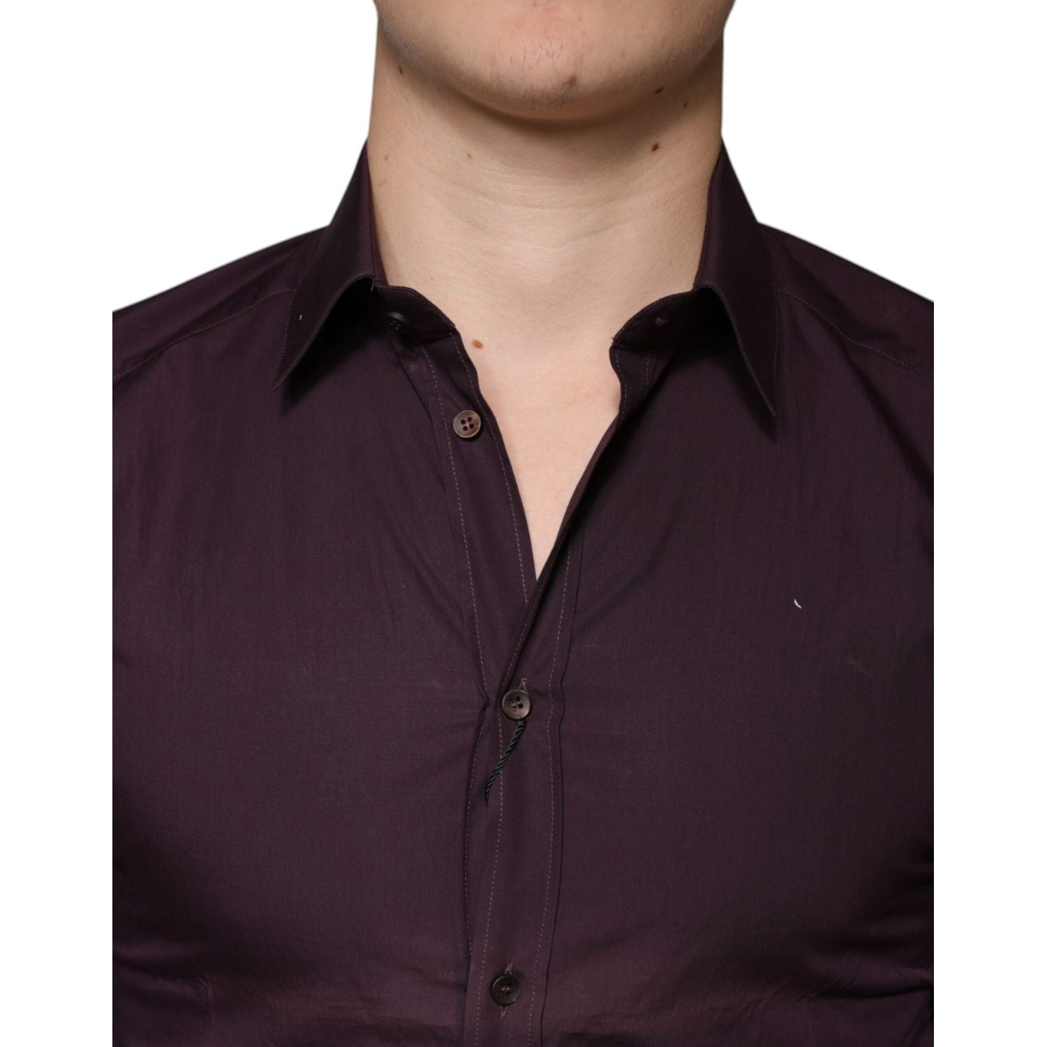 Dolce & Gabbana Dark Violet Cotton Dress GOLD Men Formal Shirt