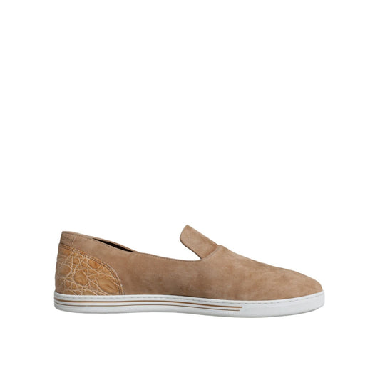 Dolce & Gabbana Beige Suede Caiman Loafers Slippers Shoes