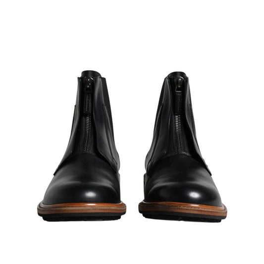 Dolce & Gabbana Black Leather Chelsea Mid Calf Men Boots Shoes