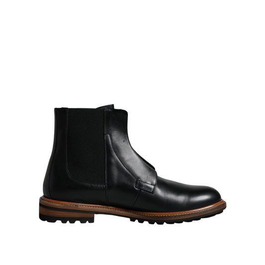 Dolce & Gabbana Black Leather Chelsea Mid Calf Men Boots Shoes