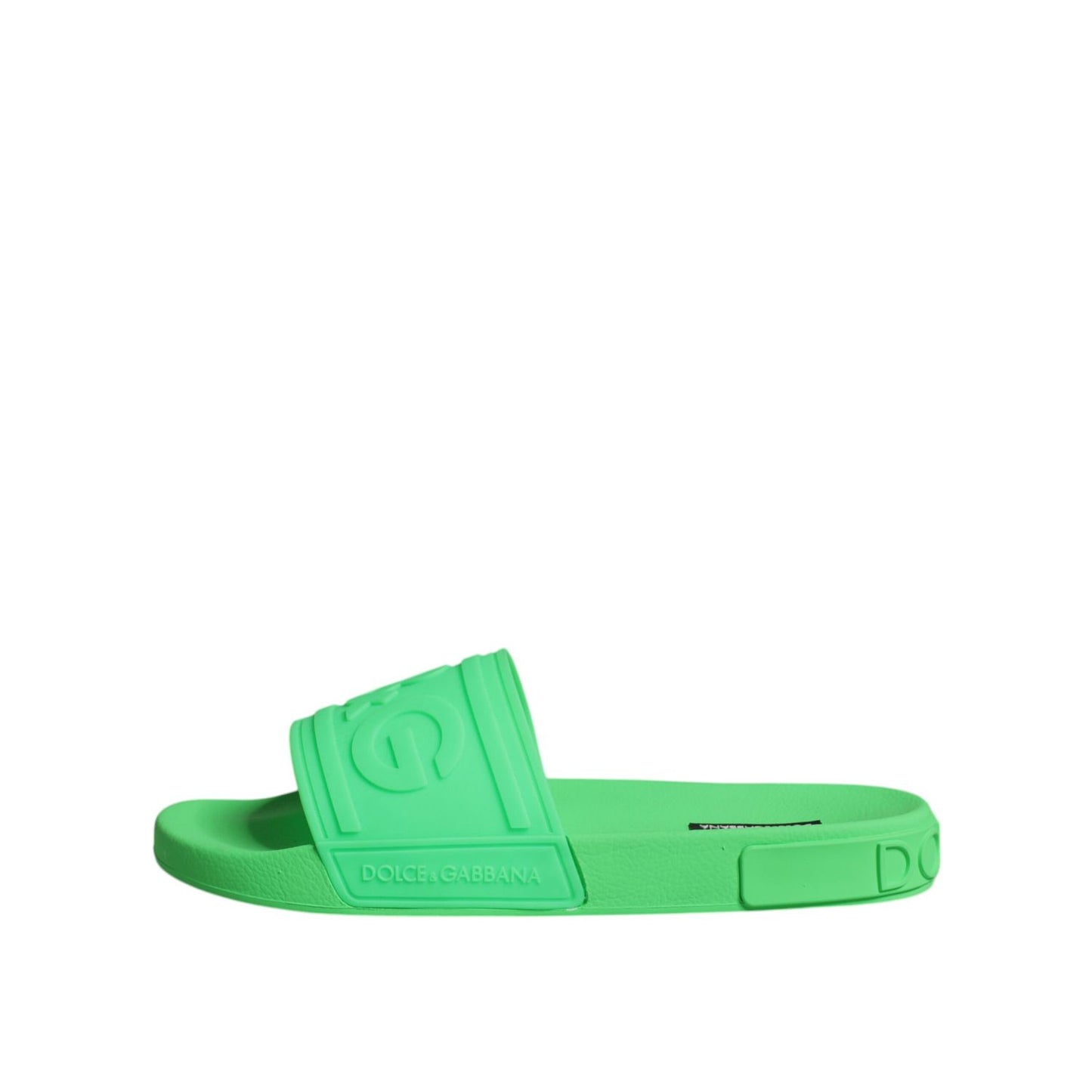 Dolce & Gabbana Green Leather Slides Sandals Beachwear Shoes