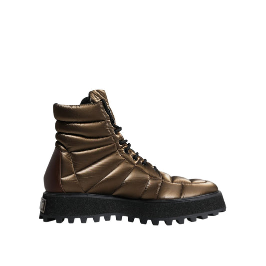 Dolce & Gabbana Bronze Padded Mid Calf Lace Up Boots Shoes