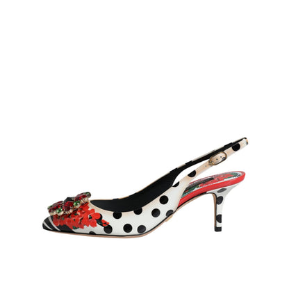Dolce & Gabbana Multicolor Leather Crystal Heels Slingback Shoes