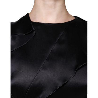 Emporio Armani Black Satin Long Sleeves Wrap Sheath Mini Dress