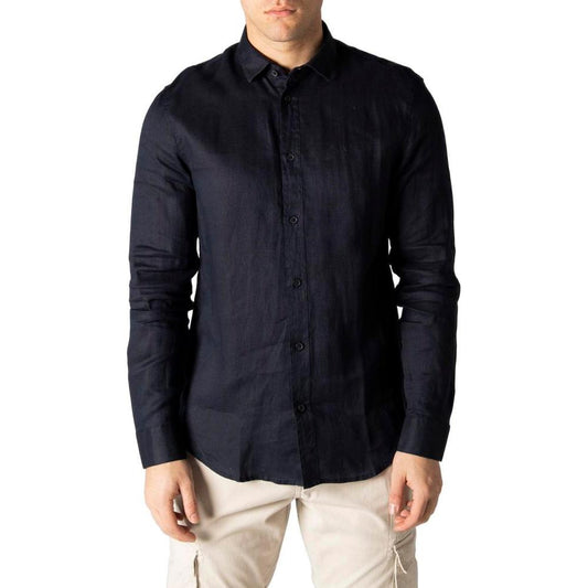 Armani Exchange Blue Linen Shirt AR-8165600010-IT44 | S