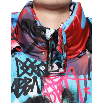 Dolce & Gabbana Multicolor Graffiti Hooded Windbreaker Jacket