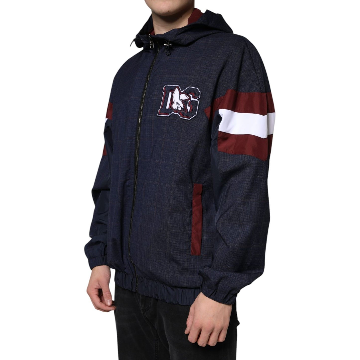 Dolce & Gabbana Blue Logo Full Zip Hooded Men Bomber Jacket